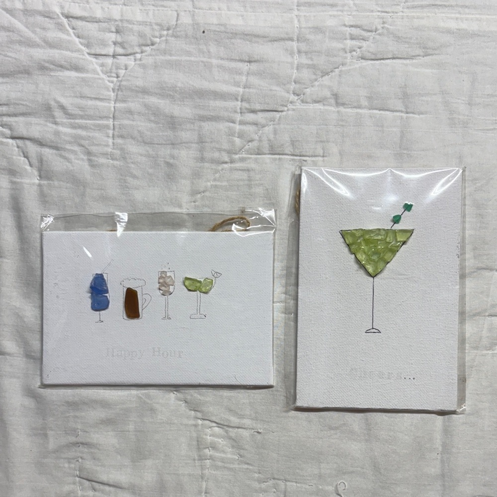 Handmade Sea‎ Glass Cocktail Art Martini & Mixed Drink Bar Decor Set NWT Gift